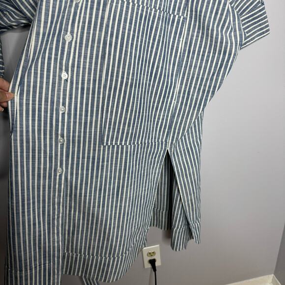 Free People Jess Oversized Shirt Dress Striped Blue Button Front Tie Women's XS - Picture 11 of 15